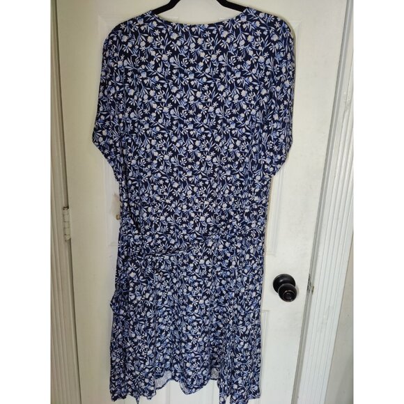Falls Creek Short Sleeve V-Neck Blue Floral Midi Dress Button Down 2X NWOT - Picture 2 of 8